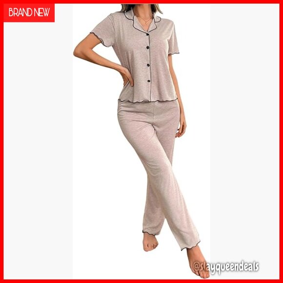 Other - Soft Button Down Pajama Set Short Sleeve Shirt Pants Lounge Sleepwear